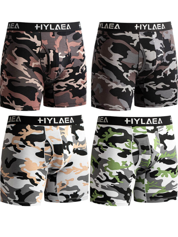 Hylaea Men's Bamboo Fiber Boxer Briefs, Camouflage Style, 4-Pack. - Image 1