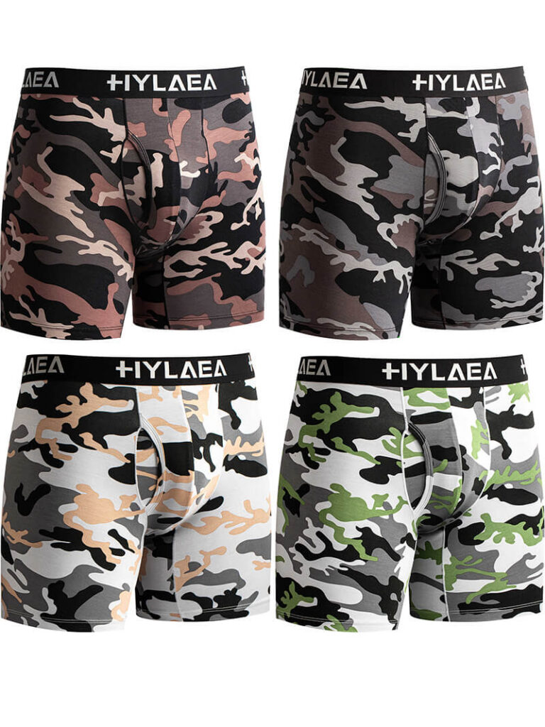 Hylaea Men's Bamboo Fiber Boxer Briefs, Camouflage Style, 4-Pack.