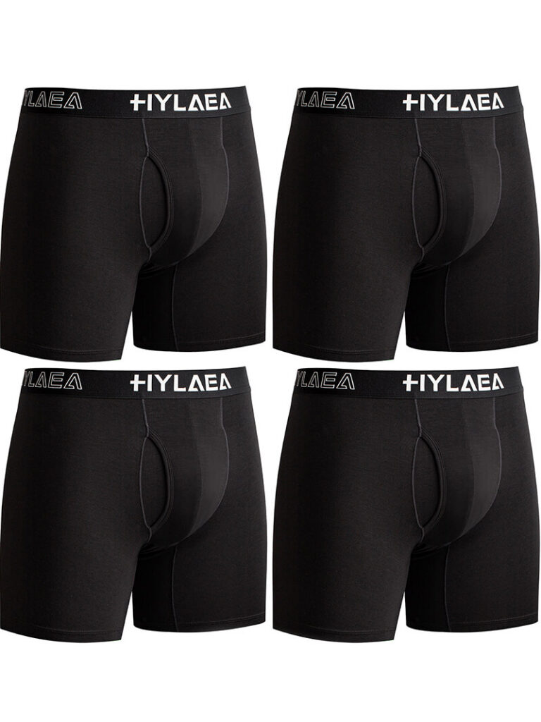 Hylaea Men's Bamboo Fiber Boxer Briefs, Black, 4-Pack
