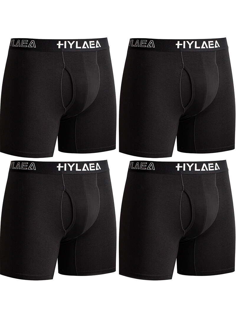 Hylaea Men's Bamboo Fiber Boxer Briefs, Black, 4-Pack - Image 1