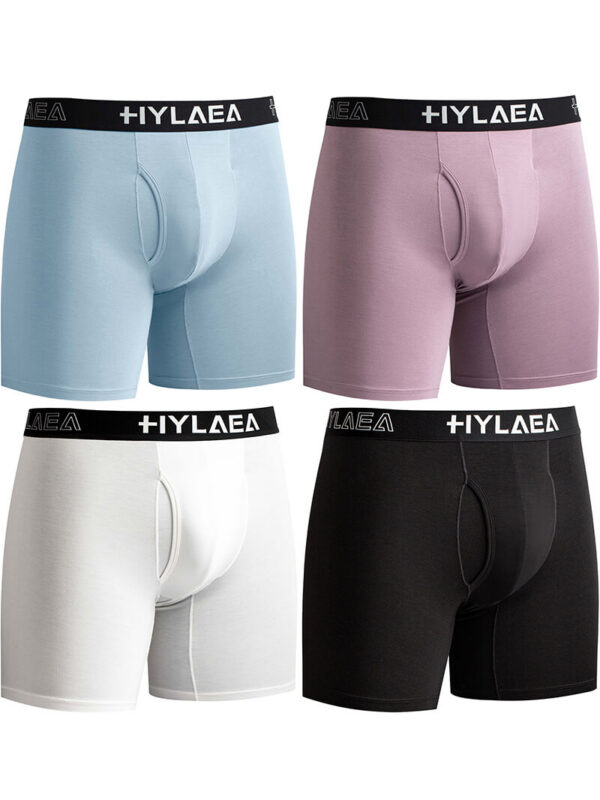 Hylaea Men's Bamboo Fiber Boxer Briefs – 4-Pack (Black/White/Light Blue/Pink) - Image 1