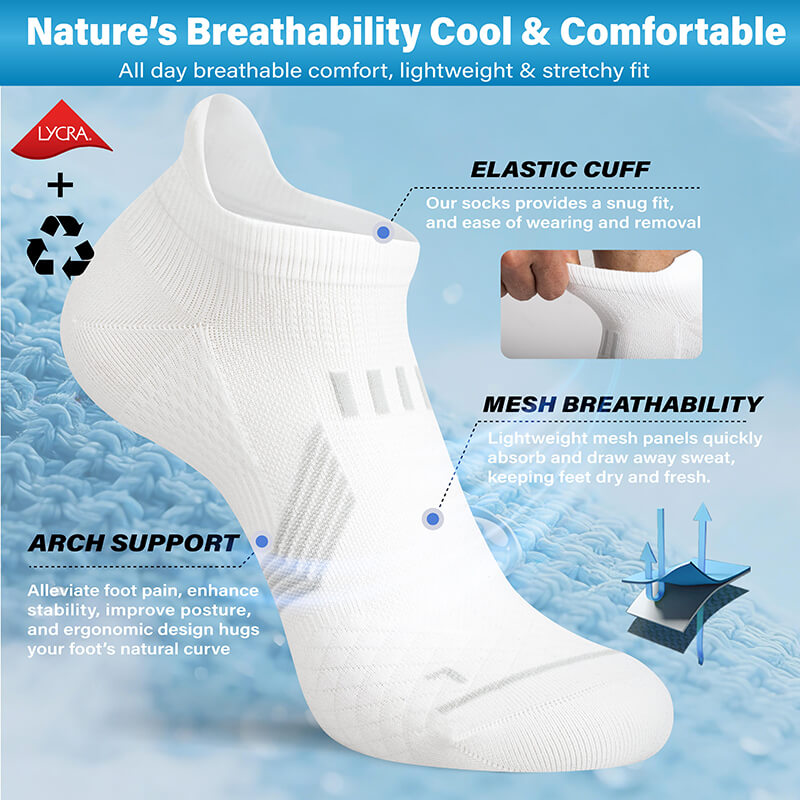 Hylaea Unisex Ultralight Sports Socks –6-Pair Pack (White)