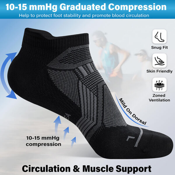 Hylaea Unisex Ultralight Sports Socks – 6-Pair Pack (Black) - Image 2