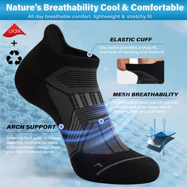 Hylaea Unisex Ultralight Sports Socks – 6-Pair Pack (Black) - Image 6