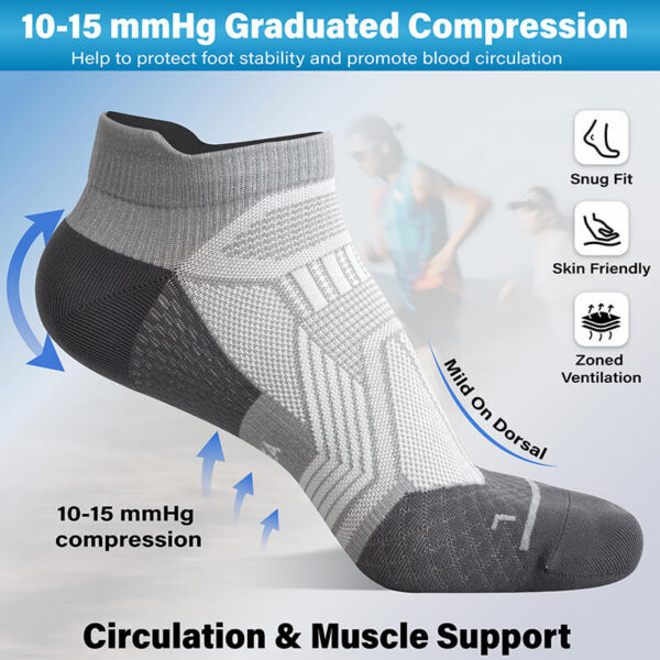 Hylaea Unisex Ultralight Sports Socks – 6-Pair Pack (Grey) - Image 2