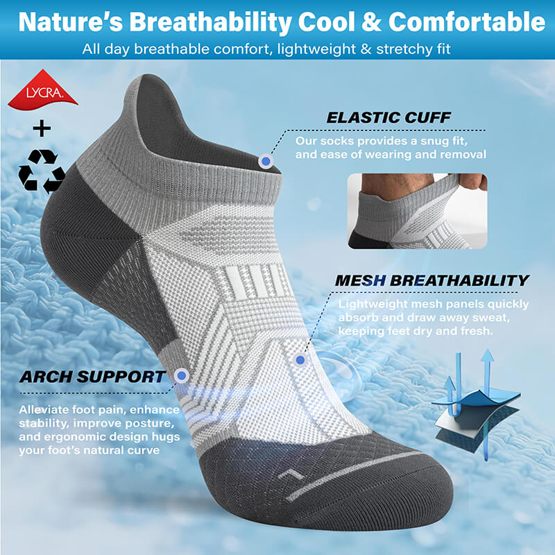 Hylaea Unisex Ultralight Sports Socks – 6-Pair Pack (Grey)