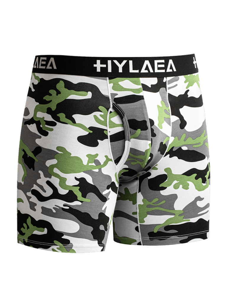 Hylaea Men's Bamboo Fiber Boxer Briefs, Camouflage Style, 4-Pack.